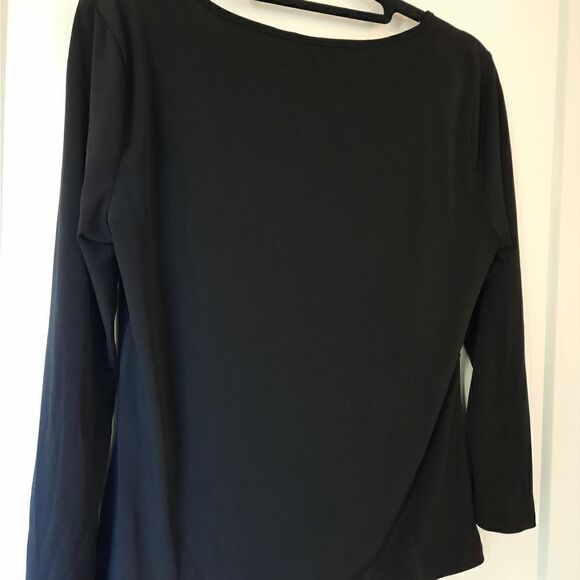 Anne Klein Ruched V Neck Long Sleeved Blouse Black - Picture 6 of 8